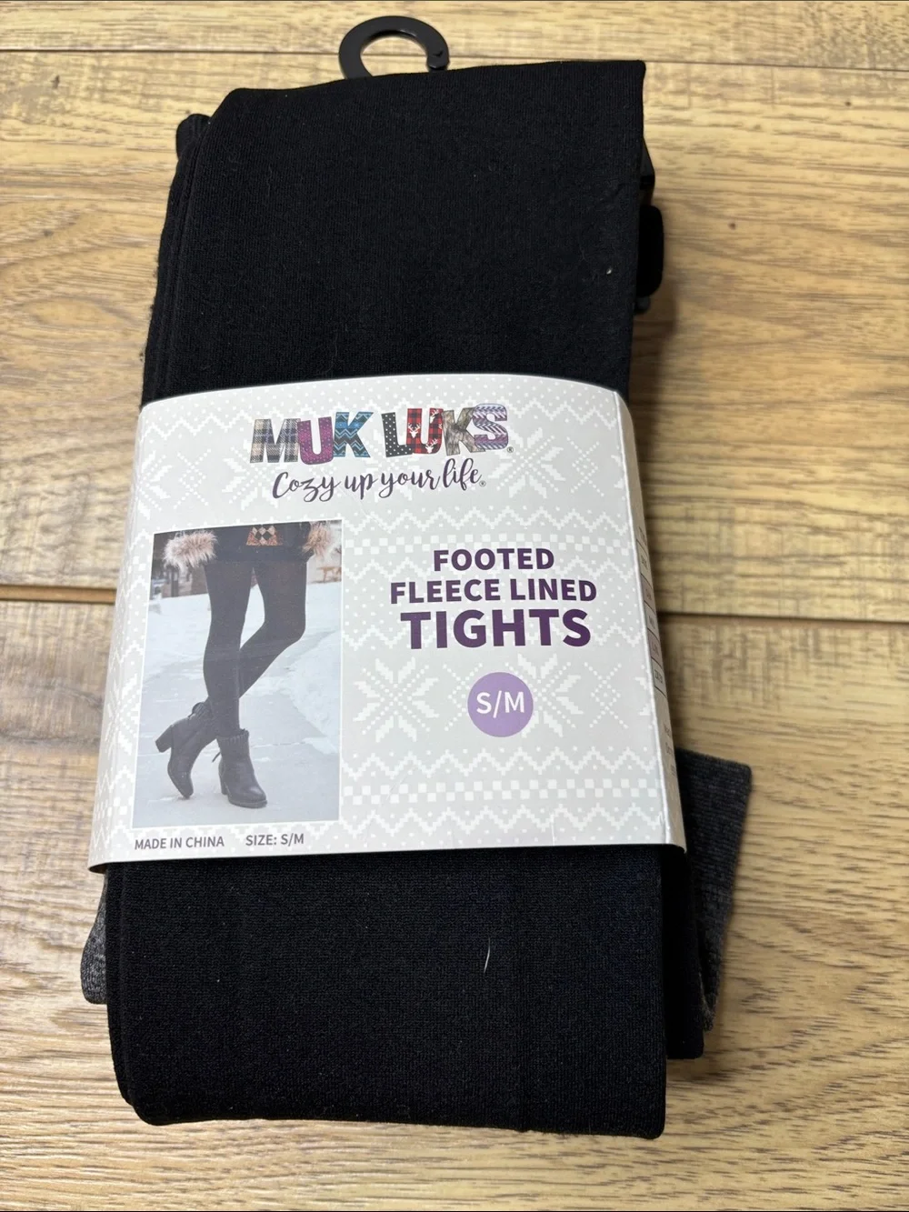 Women’s Muk Luks Black & Gray Footed Fleece-Lined Tights Size S/M NWT